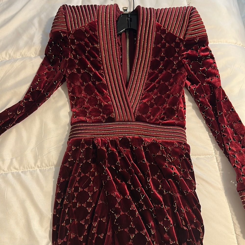 ZHIVAGO Laser Cut Velvet Wine Dress